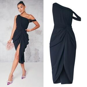 NWT BLACK CHIFFON ASYMMETRIC STRAP DRAPED MIDI
DRESS Size 0